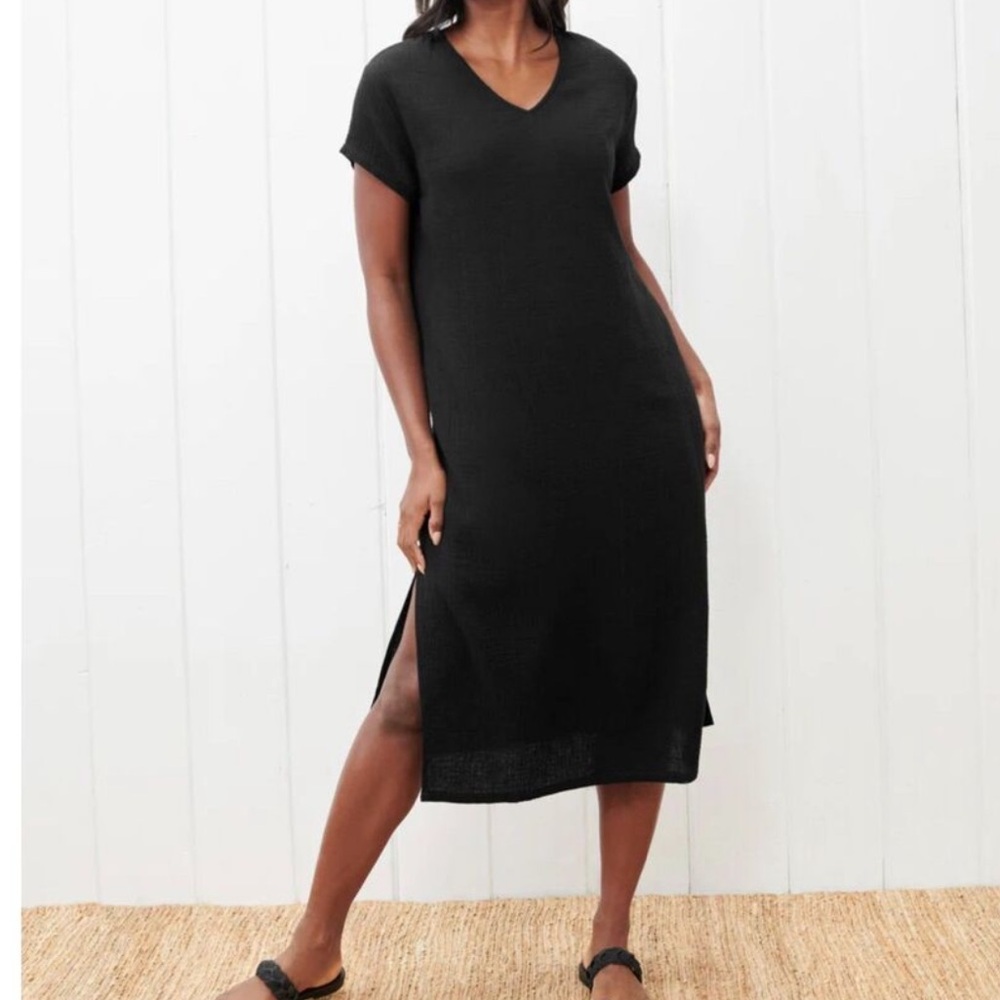 Jenni Kayne Cypress Caftan Black Gauzy Cotton Lagenlook Midi Dress size S